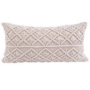 Karma Living-Beige Boho Macrame Throw Pillow-12x20